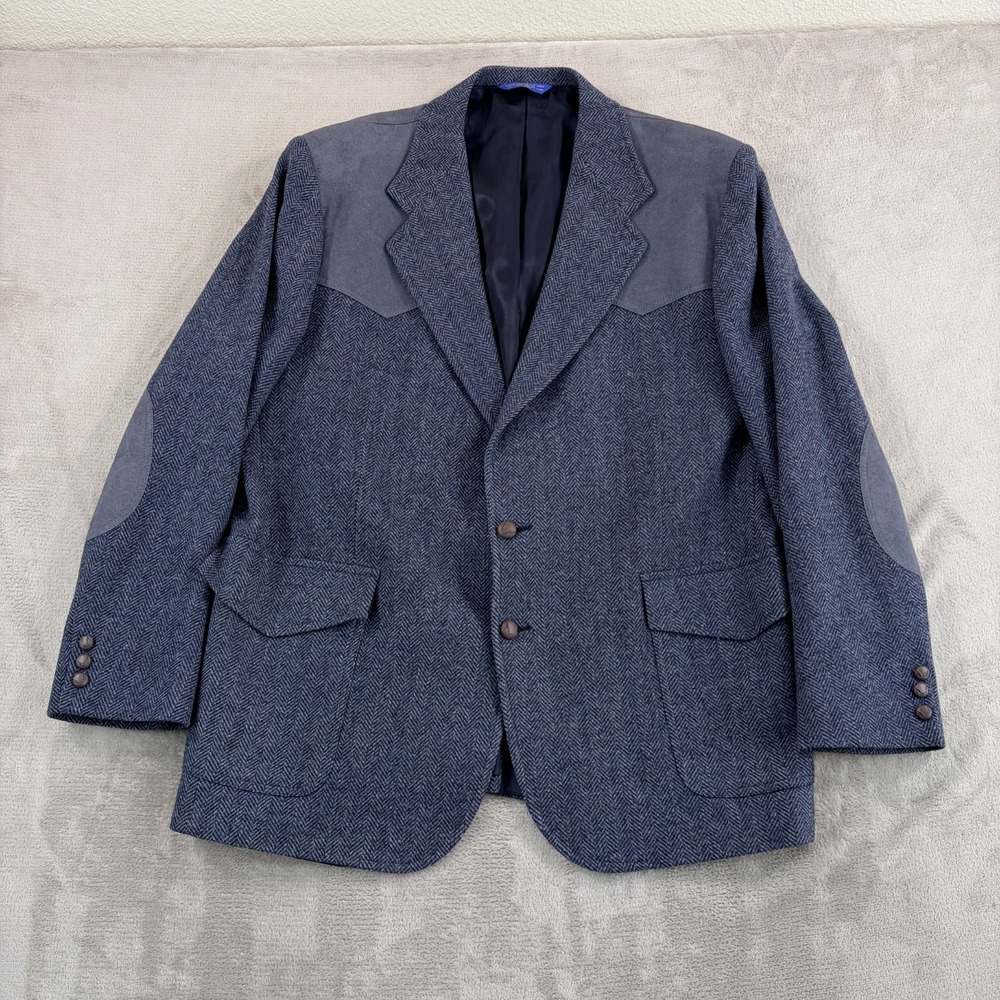 VTG Pendleton Suede Yoke Elbow Patches Western Tweed Blazer Men 48T Tall Wool